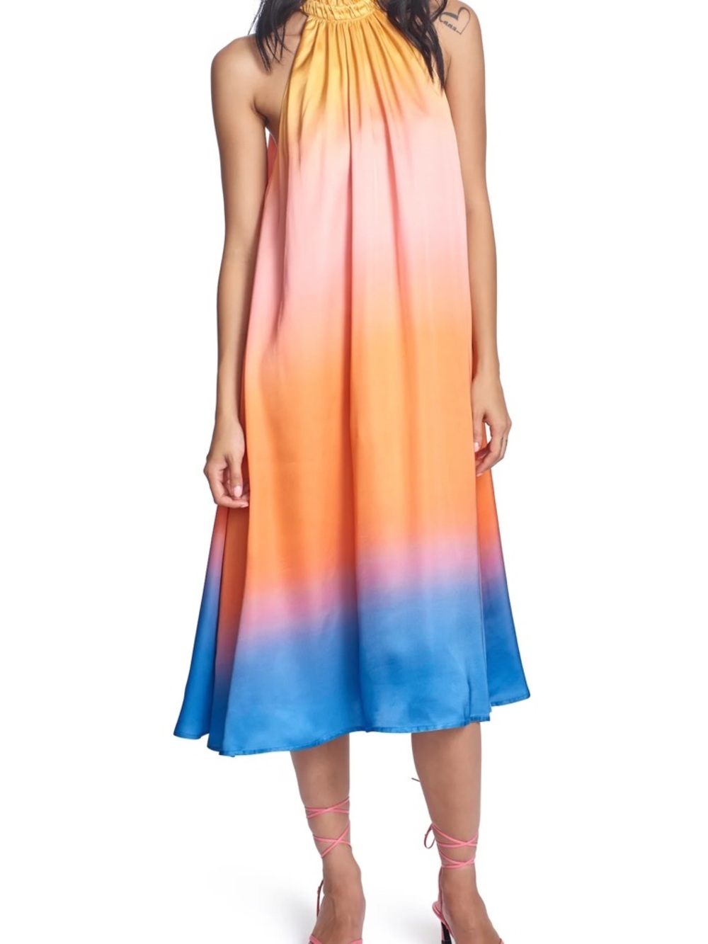 Sunset Ombre Halter Midi Dress - Pink, Orange & Blue